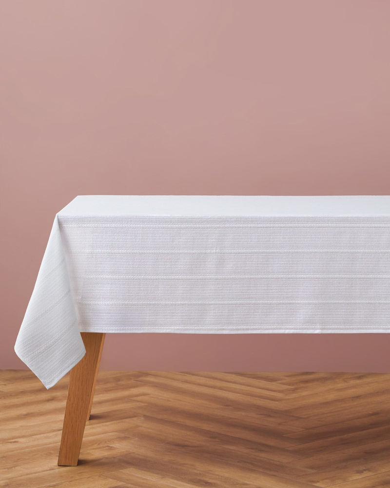 Plainy Pamuk Polyester Masa Örtüsü 140x200 cm Beyaz