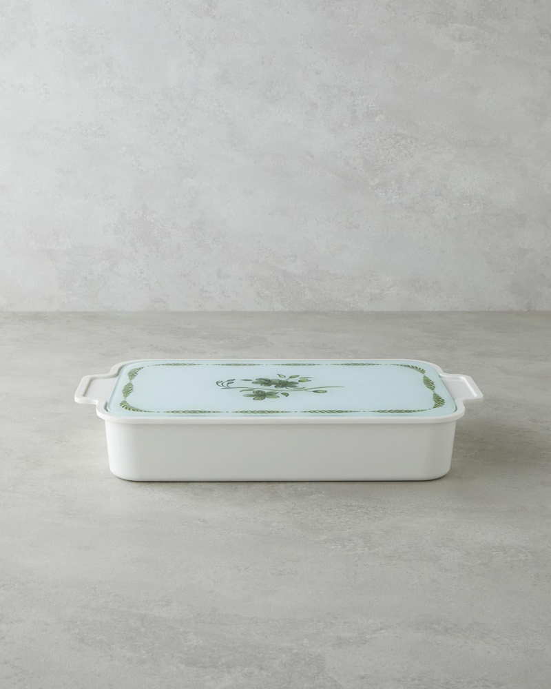 Plantopia Melamin 6'lı Cam Kapaklı Kahvaltılık 39x21 cm Beyaz - Yeşil