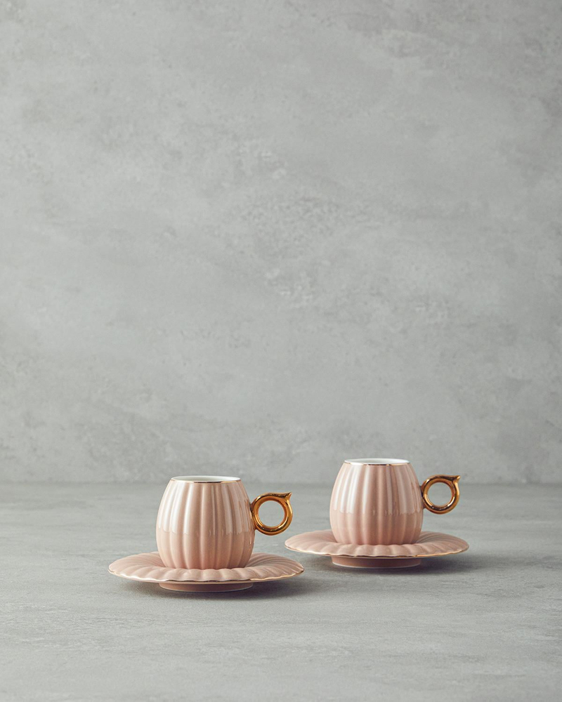 Polka New Bone China 4 Parça 2 Kişilik Kahve Fincan Takımı Pudra