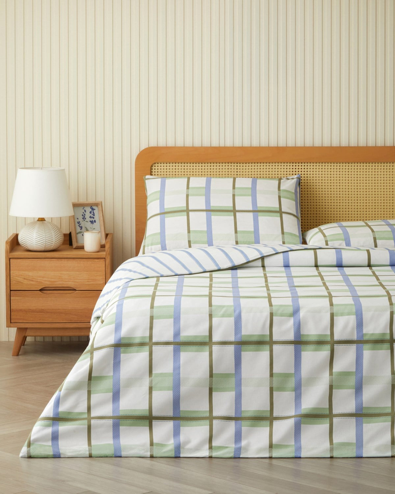 Pop Grid Kolay Ütülenir King Size Nevresim Seti 240x220 cm Mavi - Yeşil