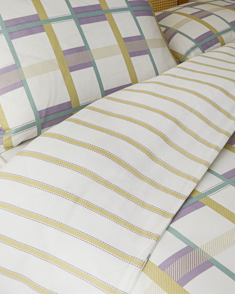 Pop Grid Kolay Ütülenir Tek Kişilik Nevresim Seti 160x220 cm Lila-Yeşil