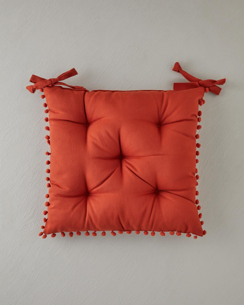 Puff Ponponlu Tekli Sandalye Minderi 40x40 cm Kiremit