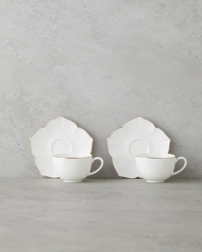 Pure Form New Bone China 12 Parça 6 Kişilik Kahve Fincan Takımı 90 ml Beyaz-Gold