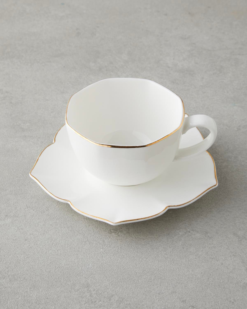 Pure Form New Bone China 12 Parça 6 Kişilik Kahve Fincan Takımı 90 ml Beyaz-Gold