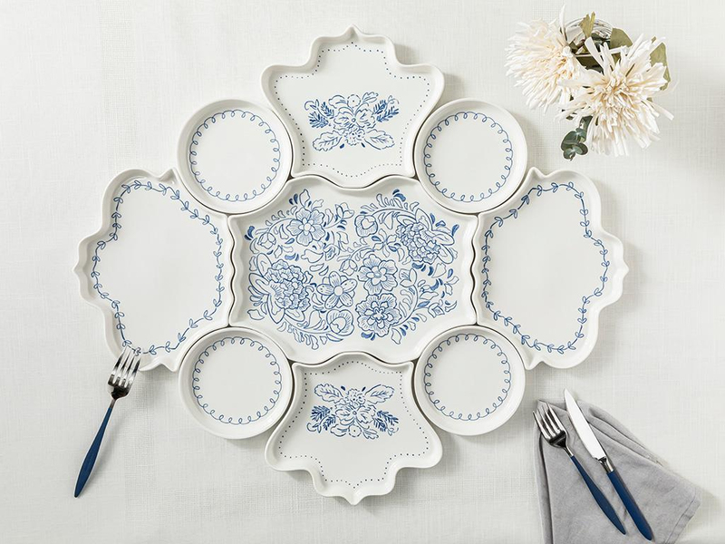 Puzzle New Bone China 4 Kişilik Sofra Seti 9 Parça Lacivert