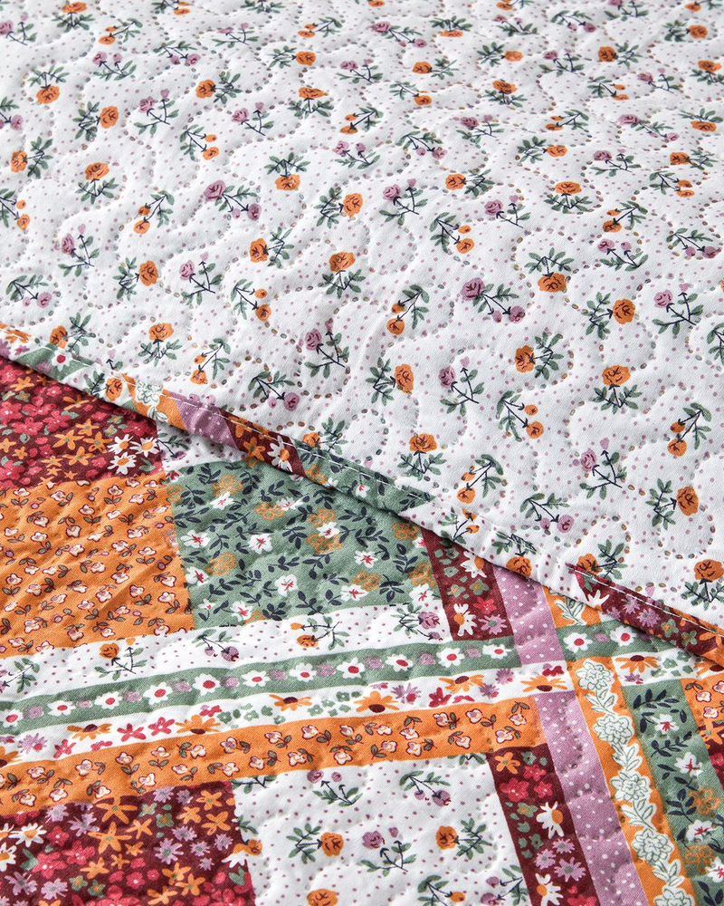Quatro Patchwork Çift Kişilik Çok Amaçlı Örtü 200x220 cm Terracotta