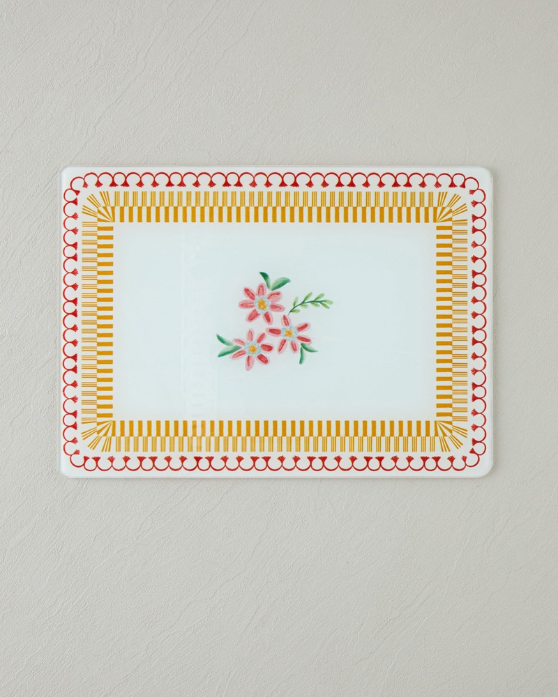 Red Flowers Cam Kesme Tahtası 20x30 cm Kırmızı-Turuncu