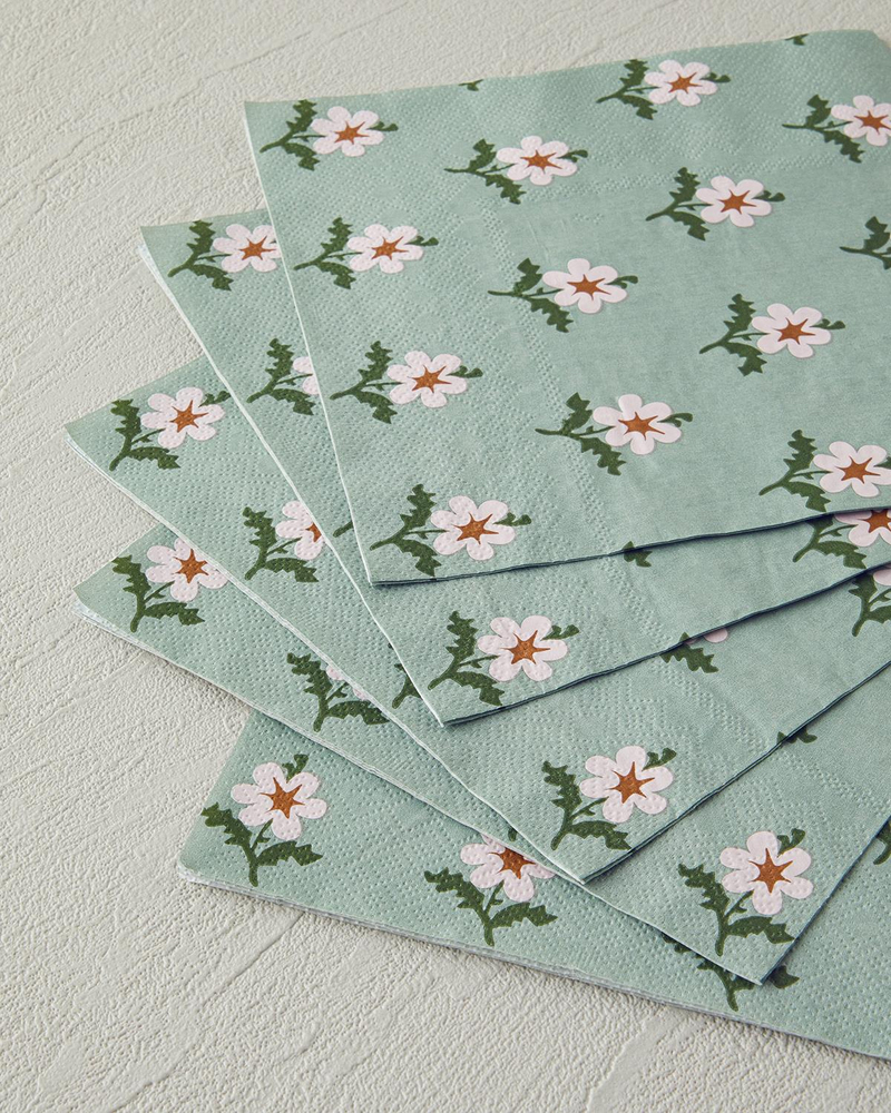Retro Floral Kağıt 20'li Kağıt Peçete 33x33 cm Yeşil