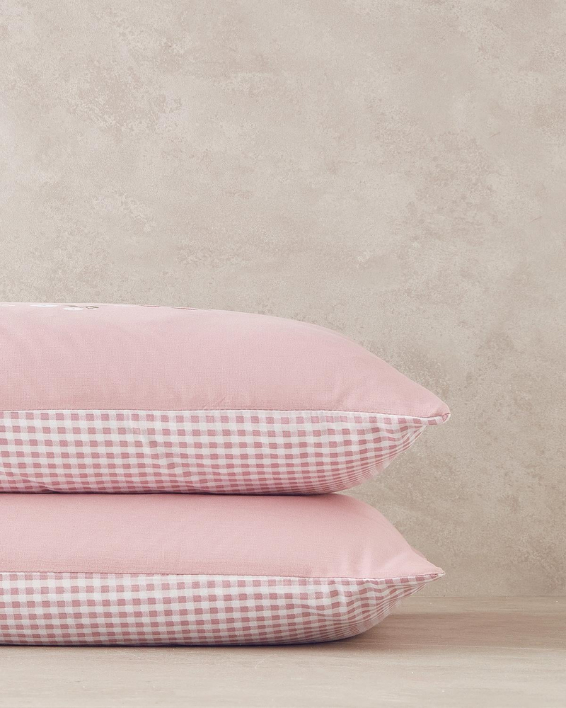 Retro Flower Pamuklu 2'li Yastık Kılıfı 50x70 cm Pembe