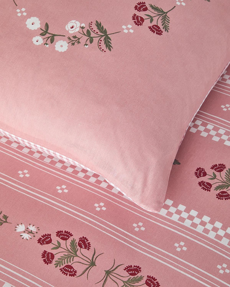 Retro Flower Pamuklu Tek Kişilik Nevresim Seti Pembe