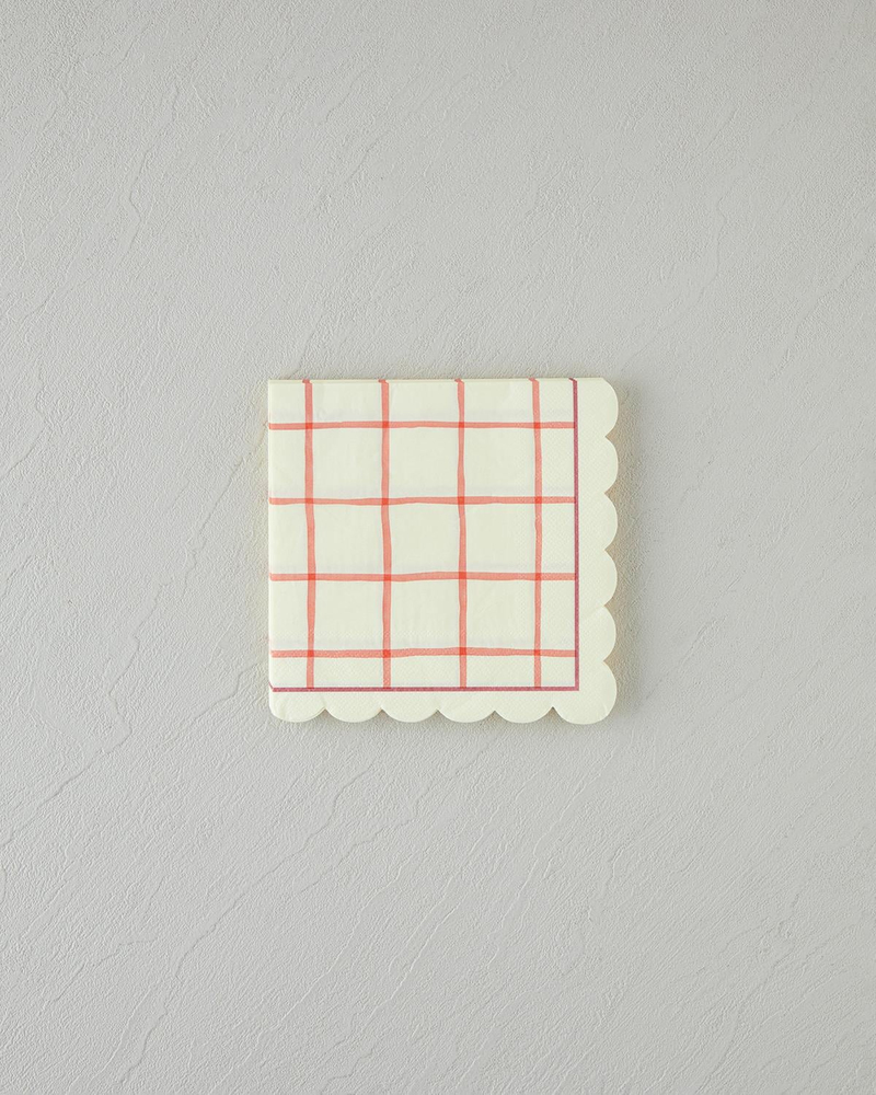 Retro Gingham Kağıt 20'li Kağıt Peçete 33x33 cm Krem