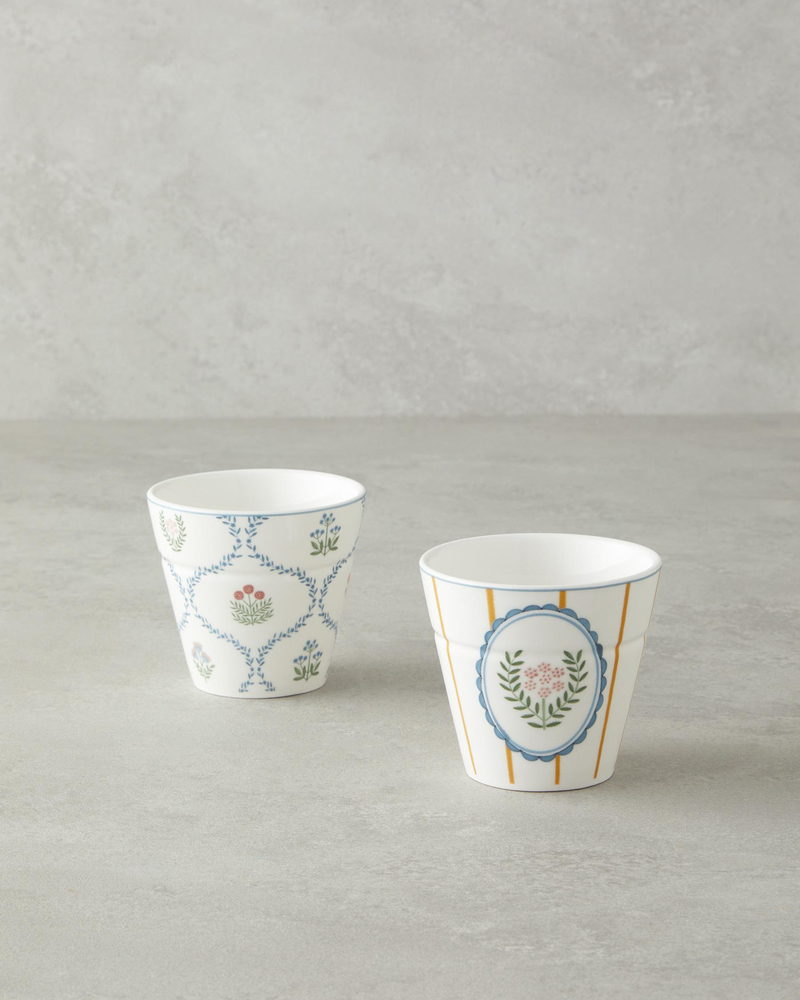 Retro Grids New Bone China Bardak 230 ml Beyaz - Mavi