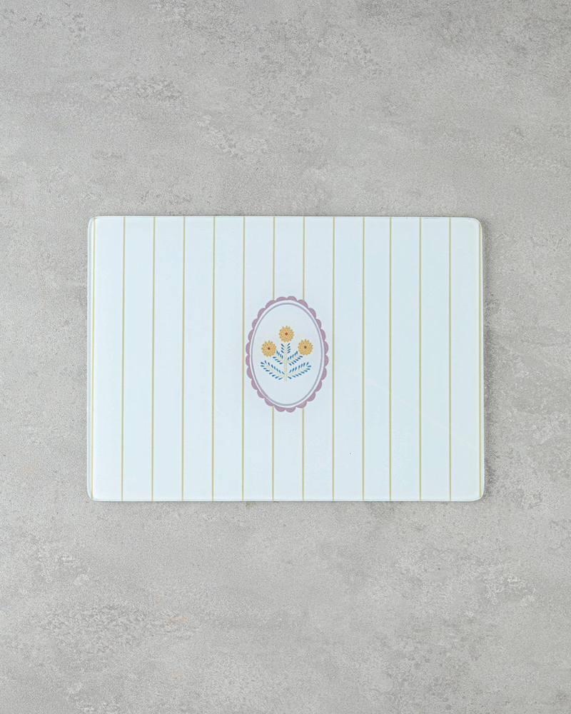 Retro Petite Cam Kesme Tahtası 25x35 cm Beyaz - Sarı