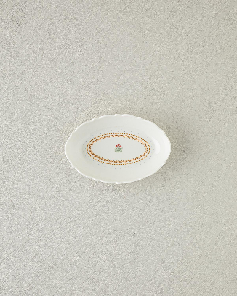 Retro Rosy New Bone China Kayık Tabak 17 cm Beyaz - Turuncu