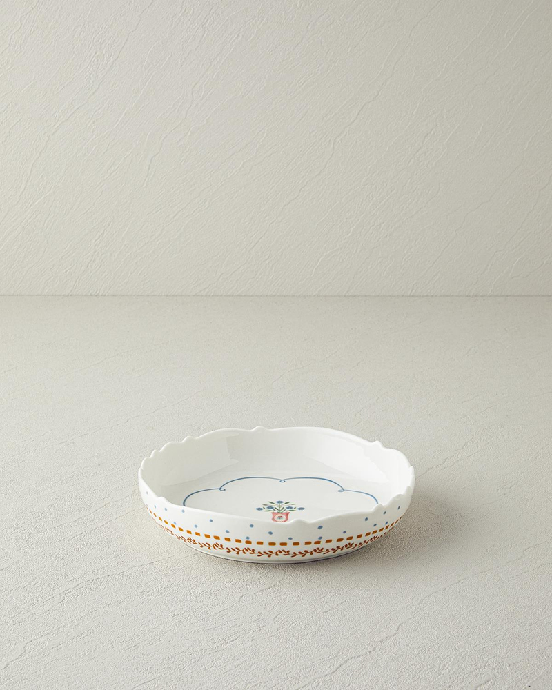 Retro Ruby New Bone China Çukur Tabak 19 cm Beyaz - Mavi
