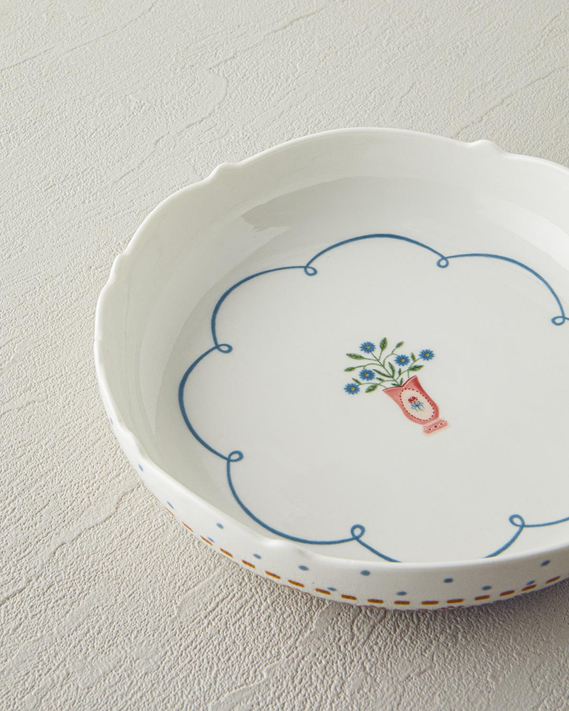 Retro Ruby New Bone China Çukur Tabak 19 cm Beyaz - Mavi