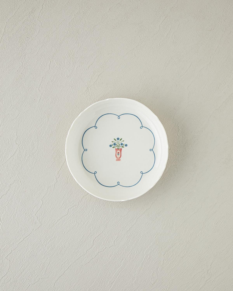 Retro Ruby New Bone China Çukur Tabak 19 cm Beyaz - Mavi