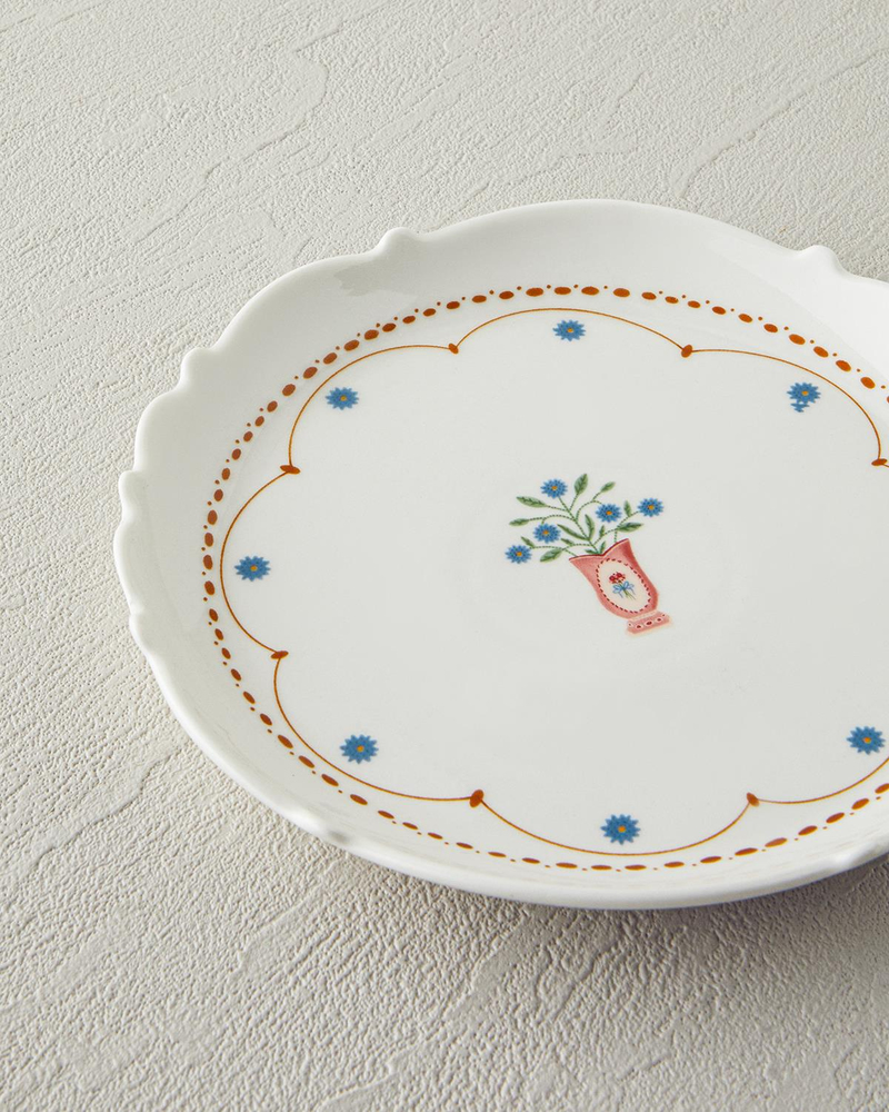 Retro Ruby New Bone China Pasta Tabağı 18 cm Beyaz - Mavi