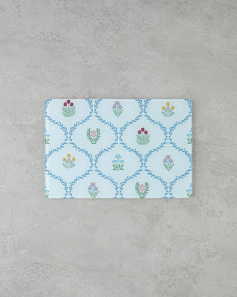 Retro Spring Cam Kesme Tahtası 20x30 cm Beyaz - Mavi