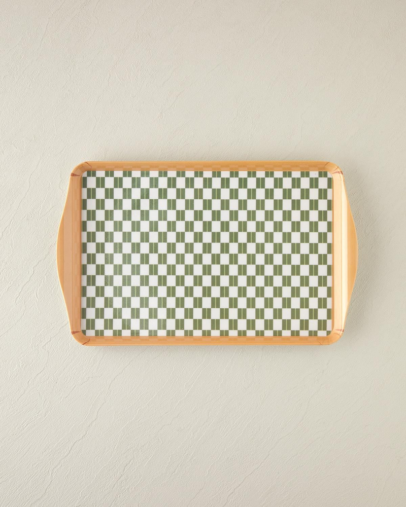 Retro Trellis Melamin Tepsi 24x39 Cm Yeşil