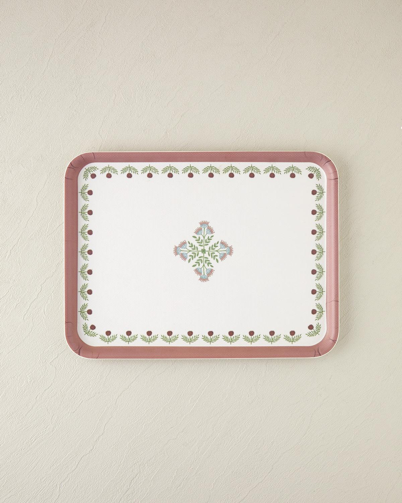 Retro Vague Melamin Kaydırmaz Tepsi 27x36 cm Pembe
