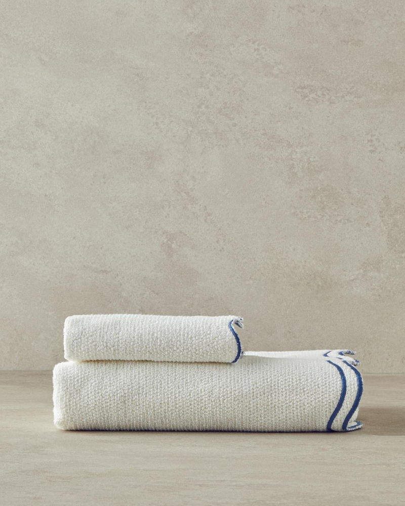 Retro Waves Pamuklu Nakışlı El Havlusu 30x45 cm Ekru - Mavi