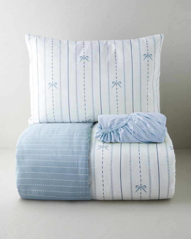 Ribbon Line Kolay Ütülenir Çarşaflı Tek Kişilik Nevresim Takımı 160x220 cm Mavi