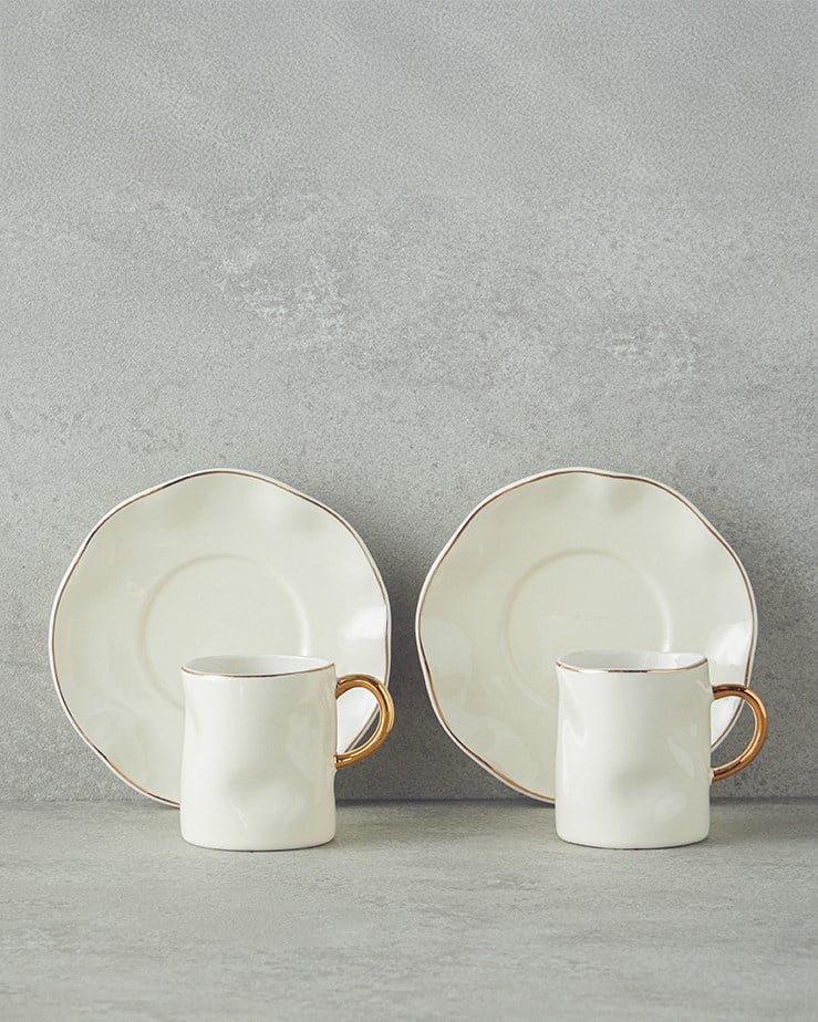 Rolly New Bone China Kahve Fincan Takımı 4 Parça 2 Kişilik Beyaz