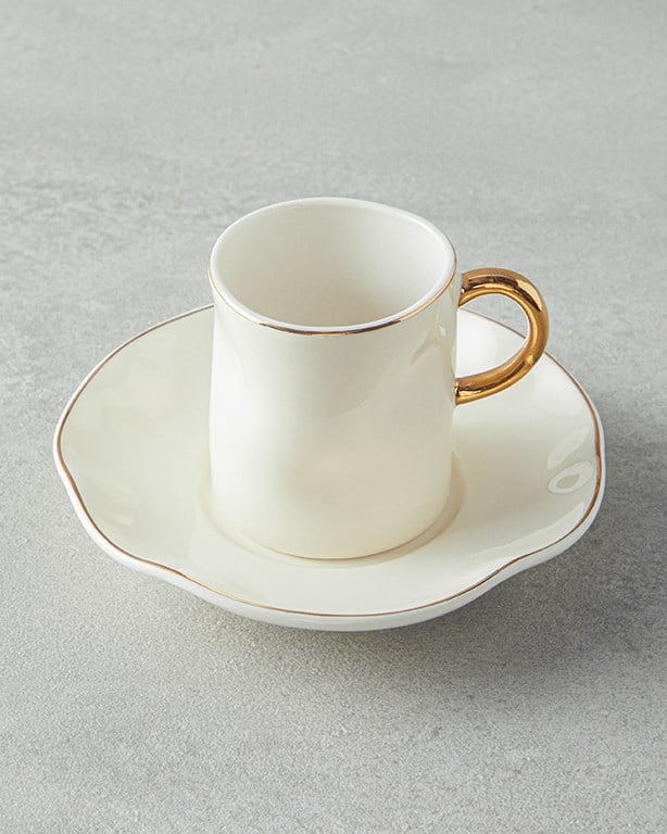 Rolly New Bone China Kahve Fincan Takımı 4 Parça 2 Kişilik Beyaz