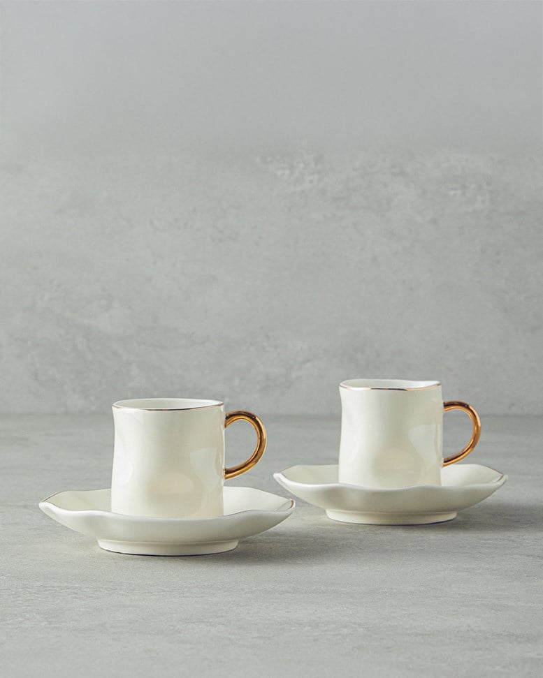 Rolly New Bone China Kahve Fincan Takımı 4 Parça 2 Kişilik Beyaz