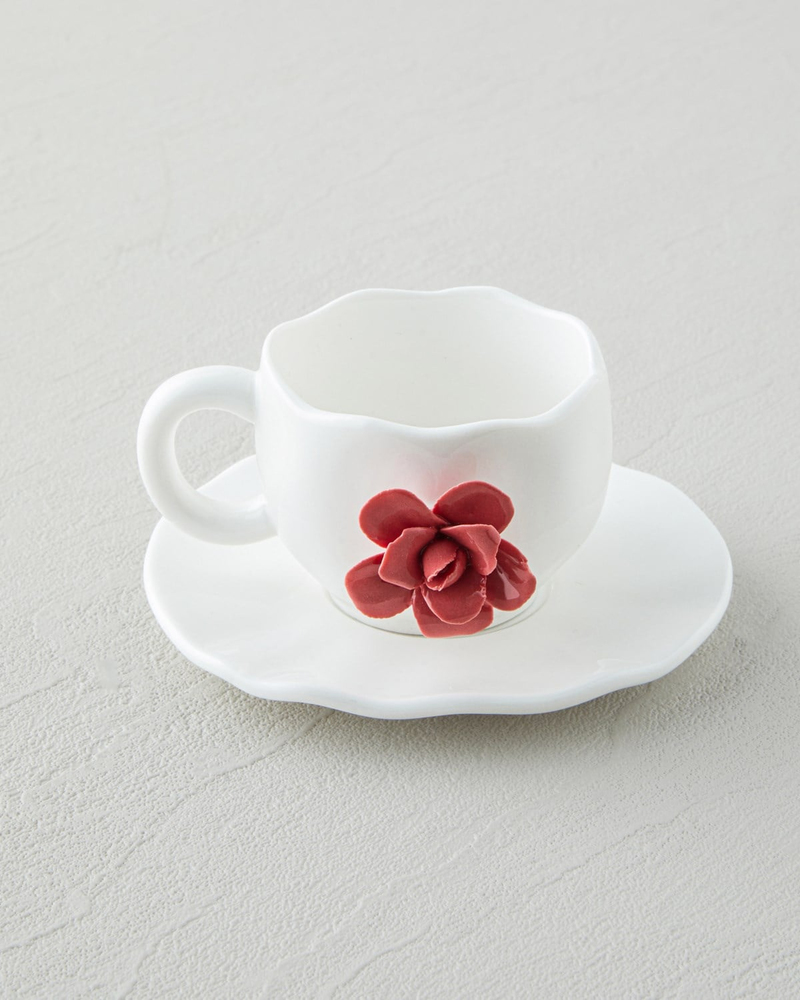 Rosea New Bone China 4 Parça 2 Kişilik Kahve Fincan Takımı 100 ml Pembe - Mint