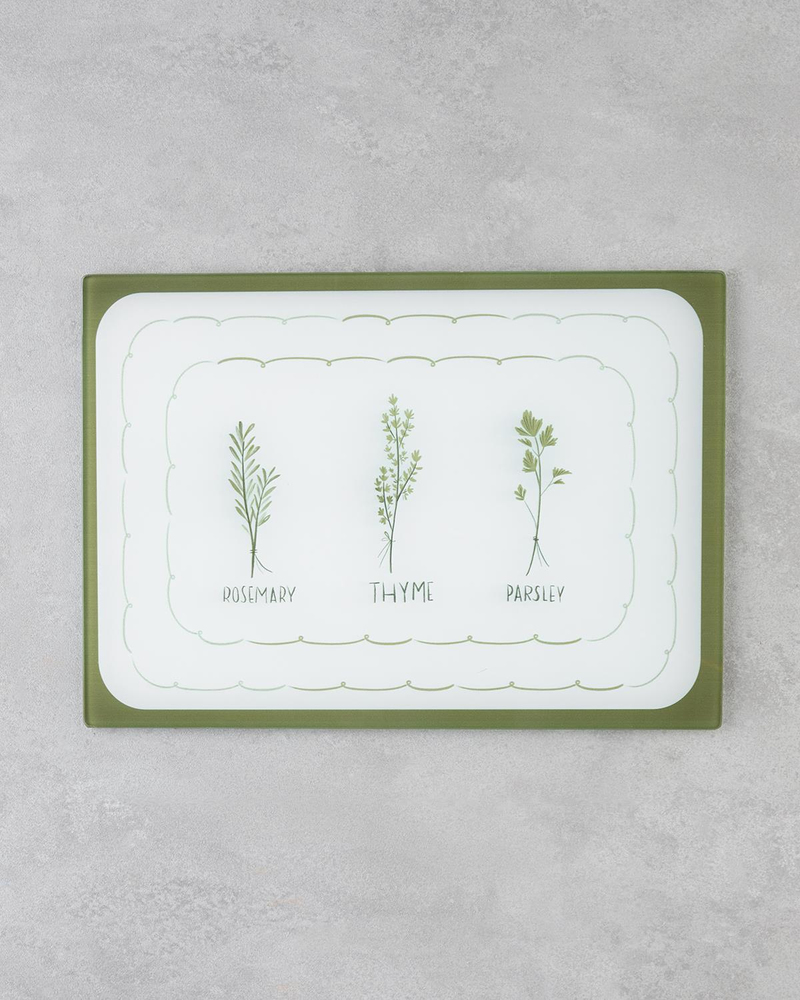 Rosemary Cam Kesme Tahtası 25x35 cm Yeşil-Beyaz