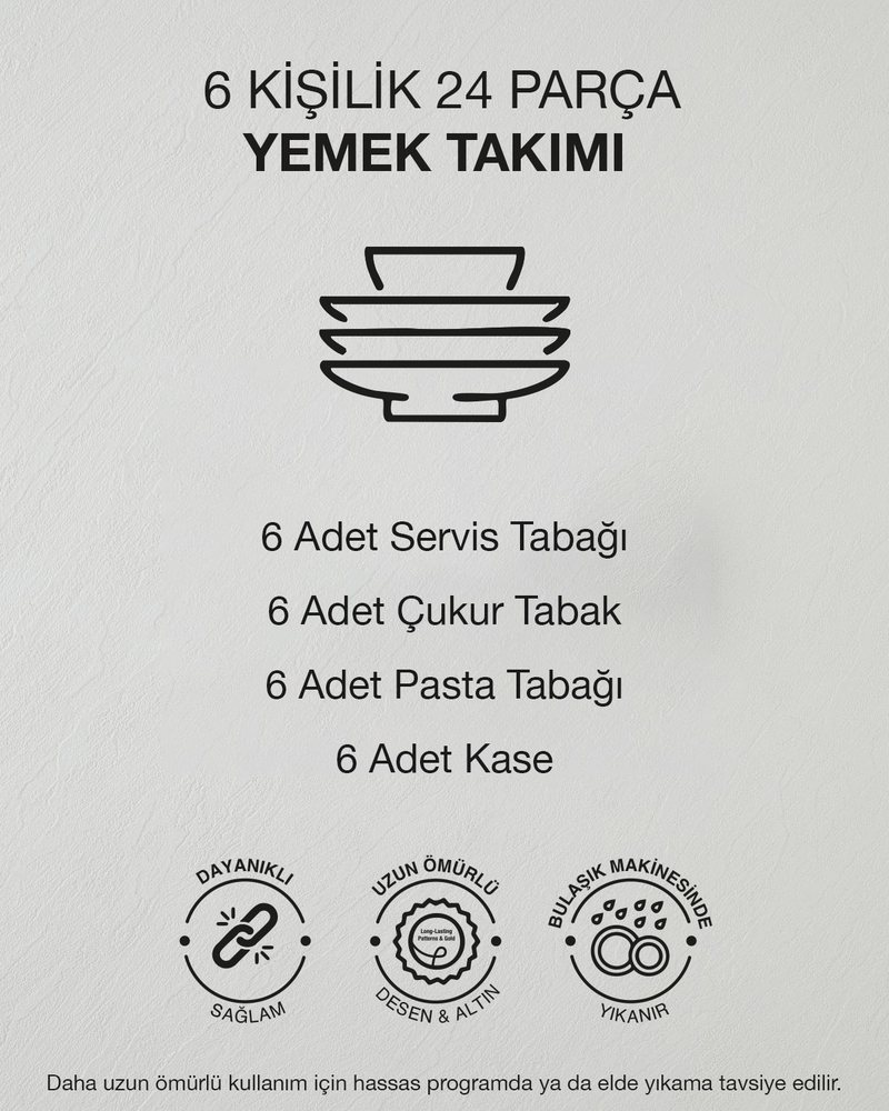 Rosen Porselen Yemek Takımı 24 Parça 6 Kişilik Lacivert