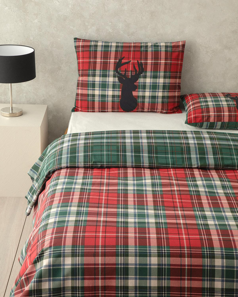 Royal Check Flanel Çift Kişilik Nevresim Takımı Kırmızı