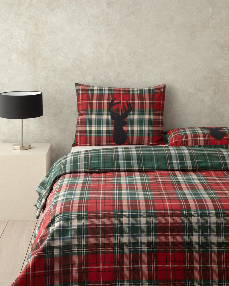 Royal Check Flanel Çift Kişilik Nevresim Takımı Kırmızı