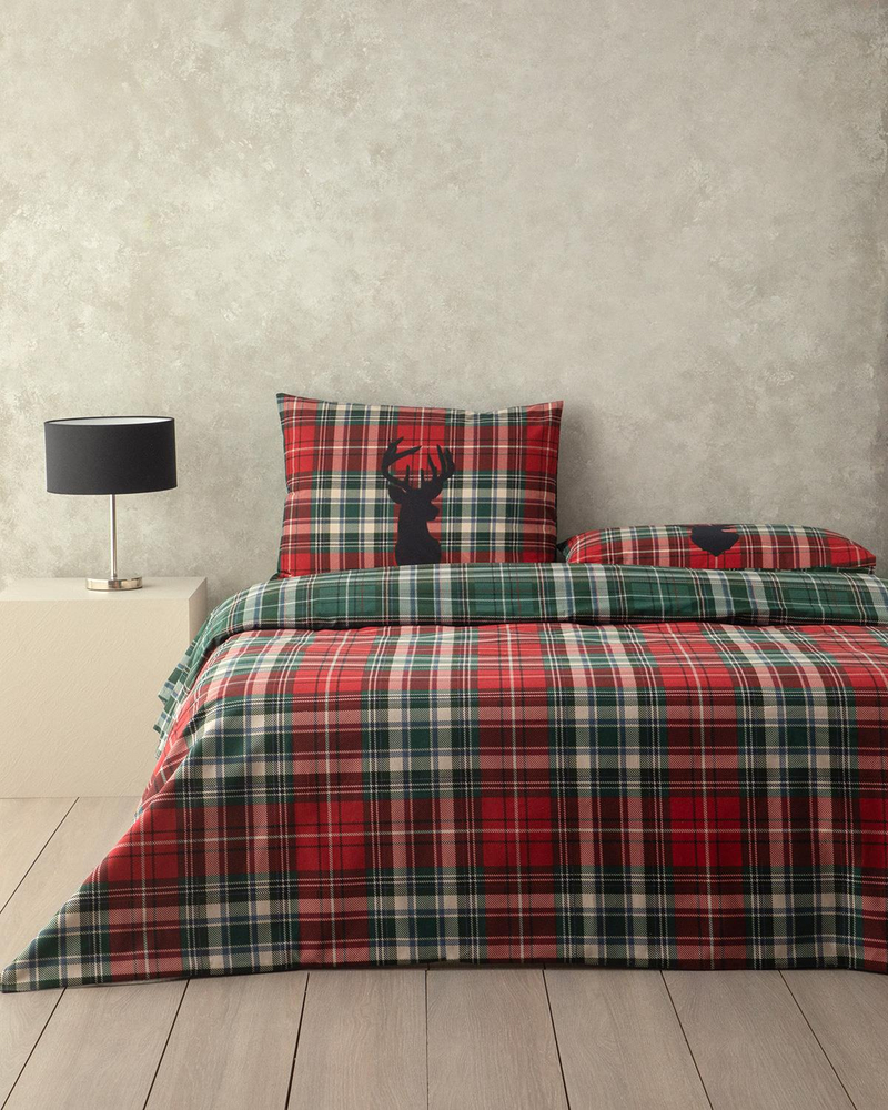 Royal Check Flanel King Size Nevresim Takımı Kırmızı