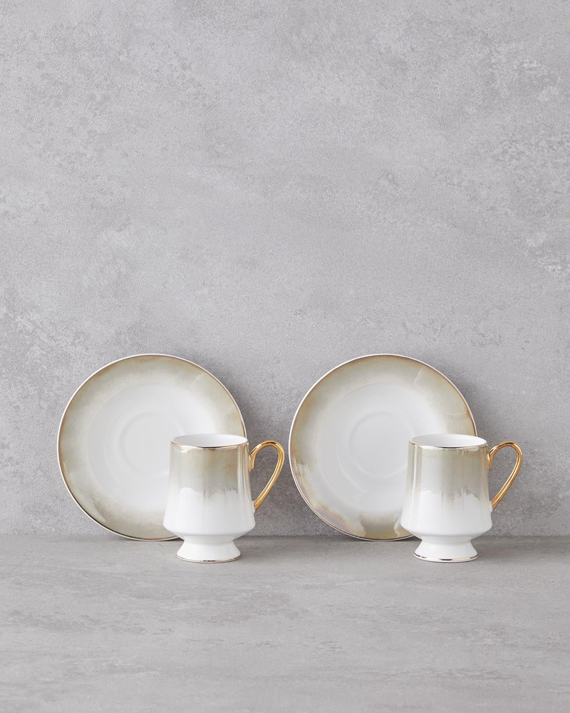 Royals New Bone China 4 Parça 2 Kişilik Kahve Fincan Takımı 90 ml Vizon
