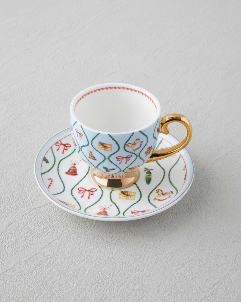 Ruby Winter New Bone China 4 Parça 2 Kişilik Kahve Fincan Takımı 100 ml Kırmızı - Mavi
