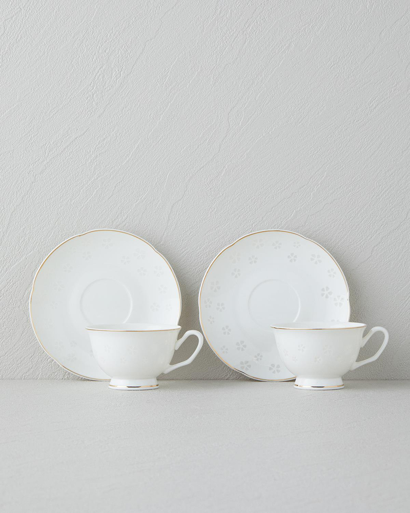 Sakura New Bone China 4 Parça 2 Kişilik Kahve Fincan Takımı Gold