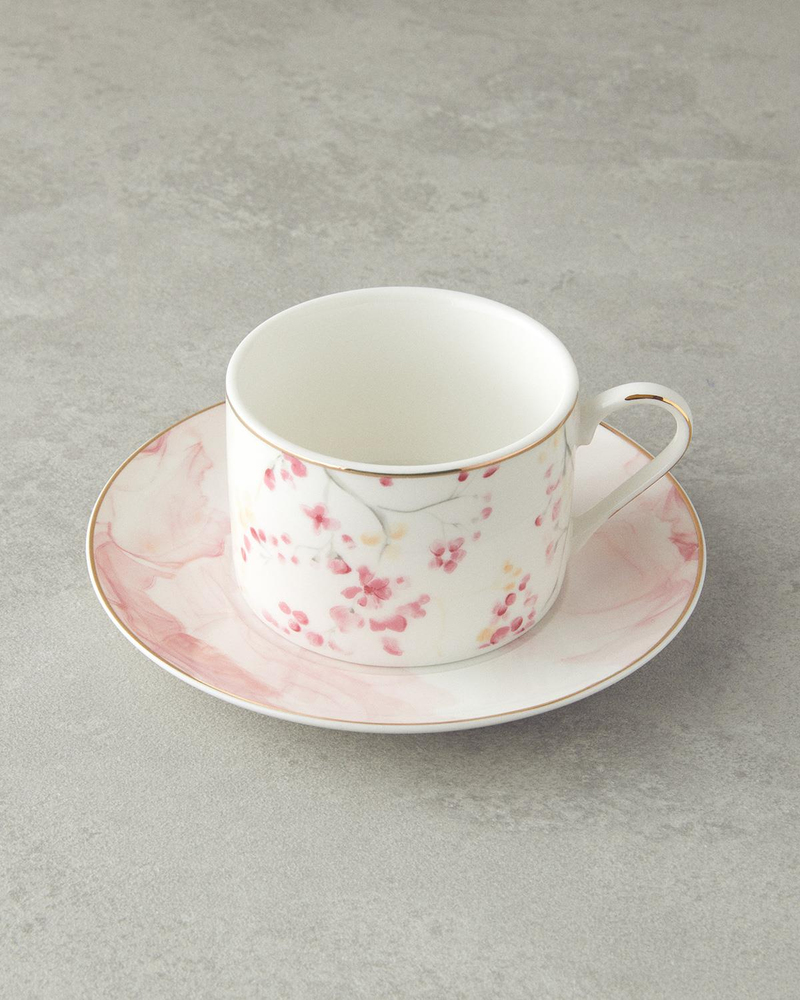 Sakura Style New Bone China Çay Fincanı Takımı Açık Pembe
