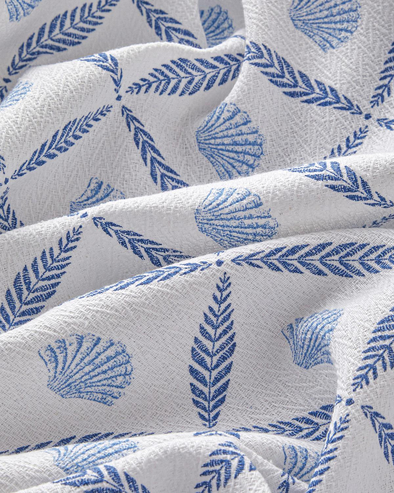 Sea Shell Baskılı Çift Kişilik Pike Takımı 200x220 cm Mavi