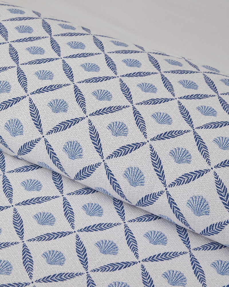 Sea Shell Baskılı Çift Kişilik Pike Takımı 200x220 cm Mavi