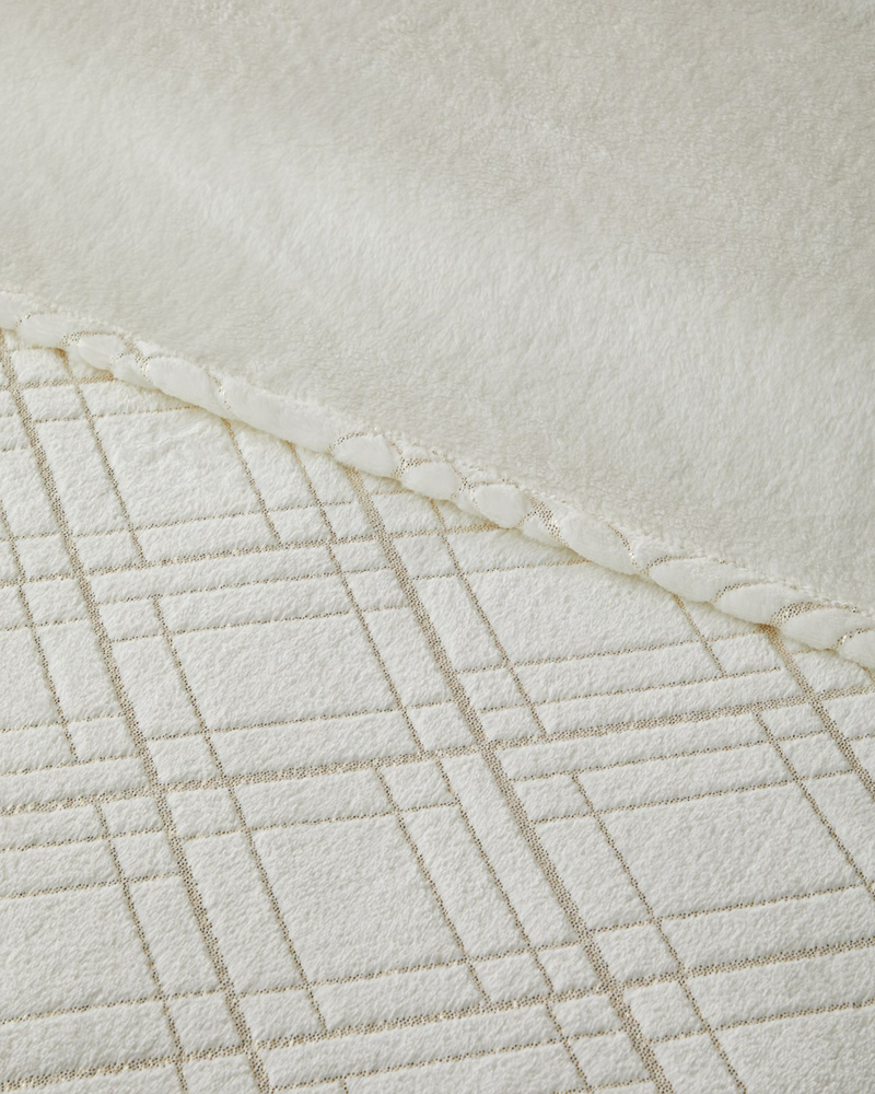 Serina Ekose Varak Baskılı Çift Kişilik Battaniye 200x220 cm Krem