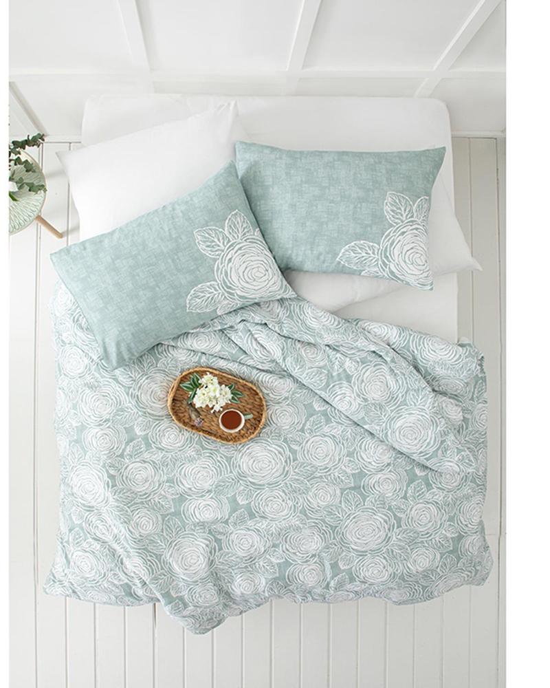 Shabby Rose Krep Çift Kişilik Nevresim Takımı Seledon