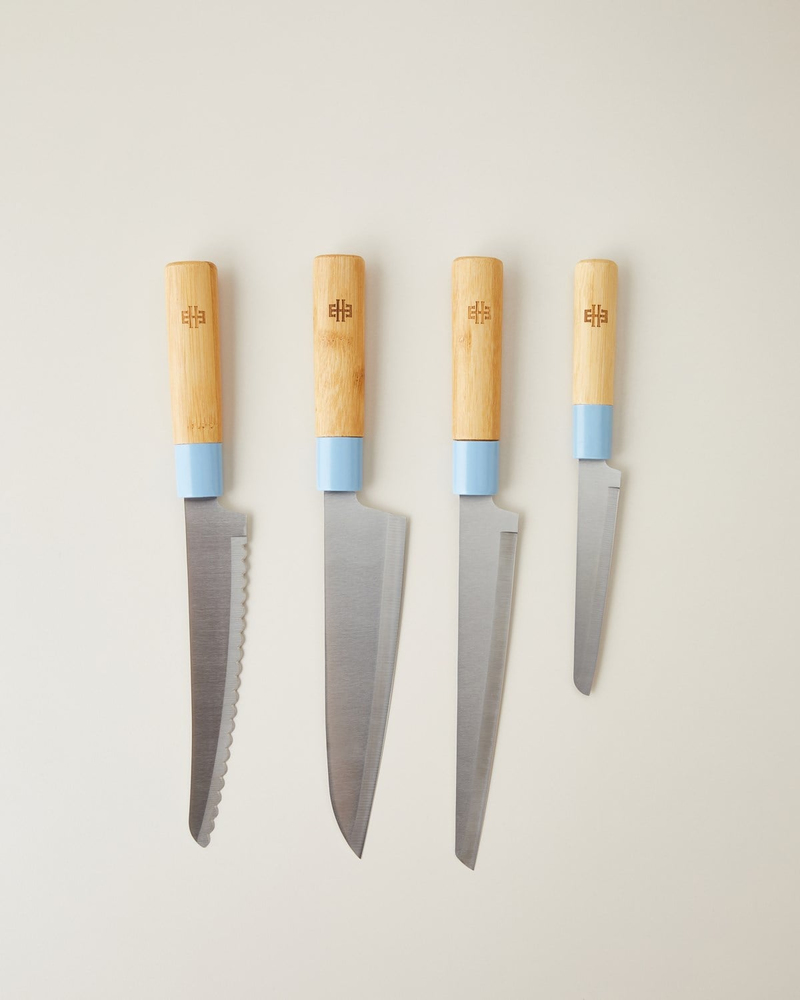 Shelby Bambu 6 Parça Kesme Tahtası Bıçak Seti 38x25 cm Mavi