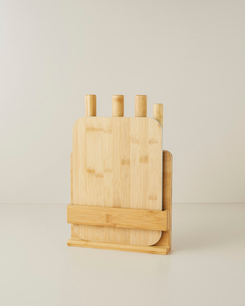 Shelby Bambu 6 Parça Kesme Tahtası Bıçak Seti 38x25 cm Mavi