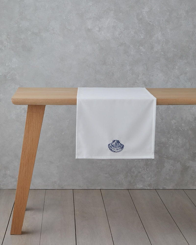 Shellwave Polyester Runner 40x140 cm Beyaz - Mavi