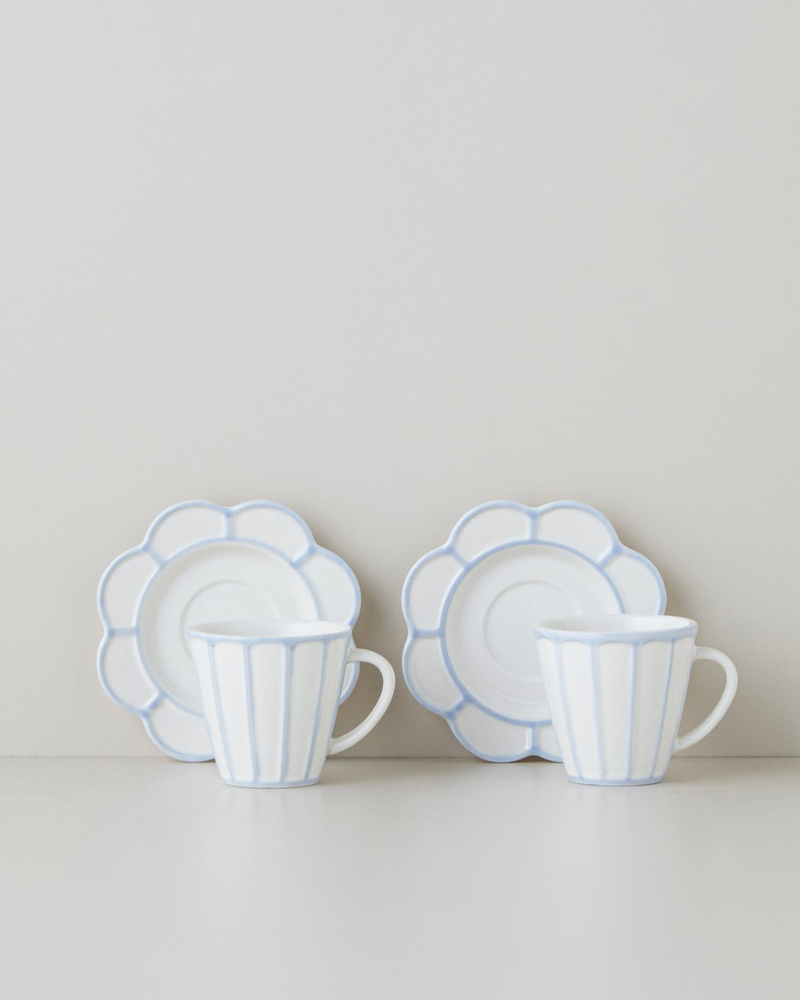 Soft Cloud Stoneware 4 Parça 2 Kişilik Kahve Fincan Takımı 70 ml Açık Mavi