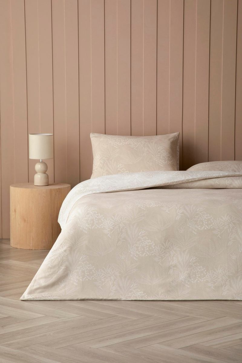 Soft Flourish Krep King Size Çarşaflı Nevresim Takımı 240x220 cm Bej