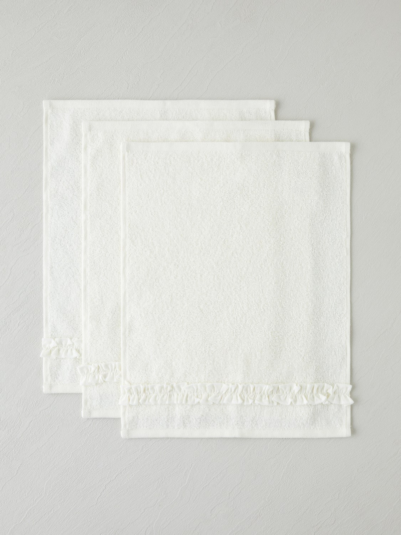 Soft Ruffle Pamuk 3'lü Havlu Seti 30x40 cm Fildişi